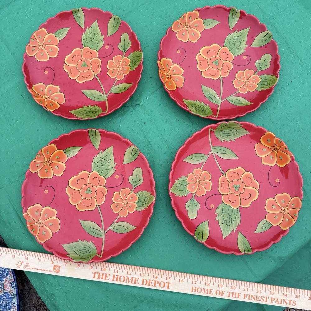 Temp-tations by Tara Poppy Red 10" Plates Set of 4 Floral